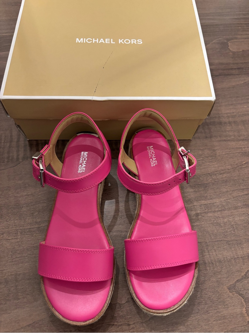 Michael Kors Richie Espadrille Cerise Pink Leather Sandals 8.5 NWT